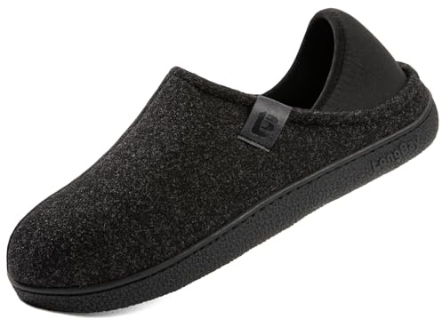 LongBay Men's Wool-Like Felt Slippers Convertible House Shoes with Removable Insole Non-Slip Indoor Outdoor Black, 12/UK