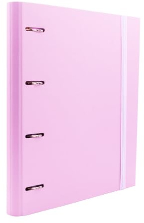 Raylu Paper - Archivador 4 anillas con 6 separadores de colores y recambios de 100 hojas A4 de cuadrículas 4x4mm, carpeta con 4 anillas lomo de 60mm. (Rosa Pastel)