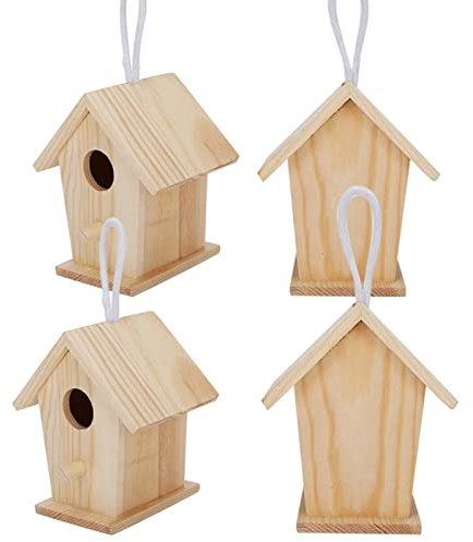 SEAFRONT Casa para Pájaros de Madera, Refugios Seguros para Jardín y Balcón, Mini Nidos para Pájaros Colgantes Resistentes a la Humedad, Juego de 4 Casas para para Uso en Exteriores