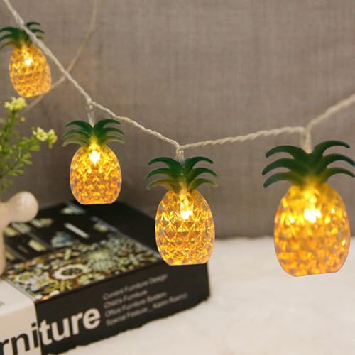 KATELUO Catena Luminosa Tropicale, 3M 20 Luci Led Batteria Ananas, Stringa di Luci Tropicali Estive, Ghirlanda di Luci All'anananas per Camera da Letto, Compleanno, Feste, Hawaiane, Decorazione (A)