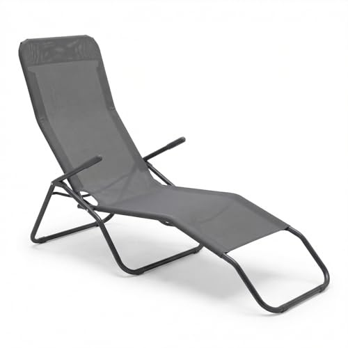 Marvin Lettino Basculante da Giardino Swing Sdraio Oscillante in Acciaio Telo Textilene Traspirante Relax Ergonomico per Esterno Terrazzo Balcone (Grigio)