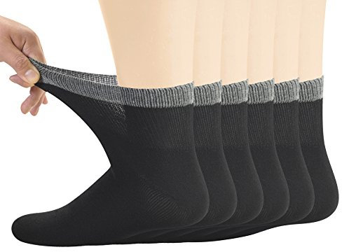 Yomandamor Herren Bambus Diabetiker Socken mit nicht drückendem Beinabschluss und nahtloser Zehenbereich, 6 Paar Größe 6 – 11 UK, 38 – 46 EU, Herren, 6 Pairs Black