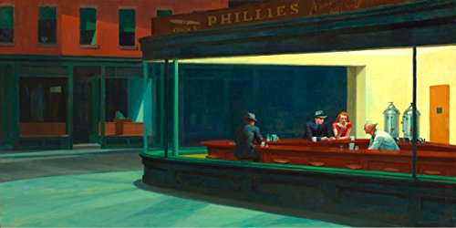 LuxHomeDecor Edward Hopper Nighthawks I falchi della Notte 100x50 cm Quadro Stampa su Pannello in Legno MDF Bordo Nero