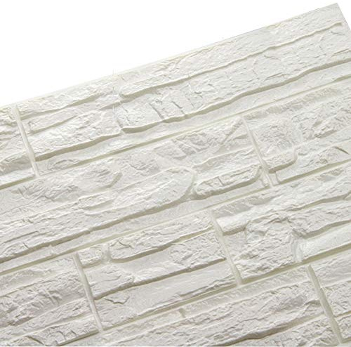 NHSUNRAY 3D Wall Panels Peel and Stick Foam Brick Wallpaper, White, 12Pcs