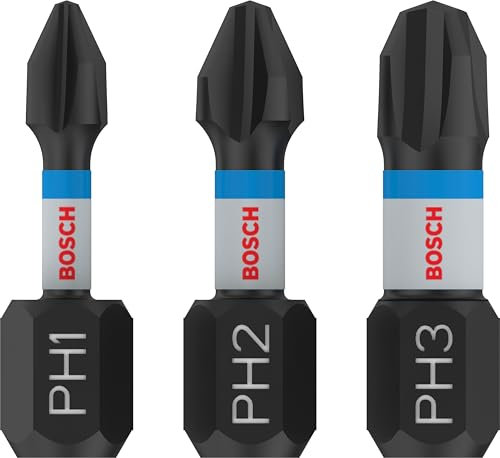 Bosch Professional 3 puntas de atornillar Impact Control PH Set, 25 mm, vástago hexagonal, Pick and Click, accesorios de taladro de impacto