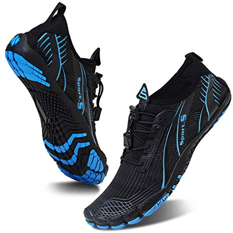 WateLves Water Shoes for Men Women Barefoot Quick-Dry Aqua Sock Outdoor Athletic Sport Shoes Kayaking Boating Hiking Surfing Walking (M-Black/Blue, 44)