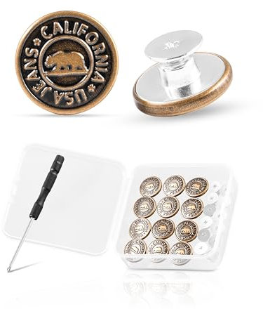 ZEFFFKA Jeansknöpfe 17mm 12 Metall-Ersatzknöpfe Mini-Schraubenzieher für einfache Installation Robuste langlebige nähfreie Druckknöpfe für Jeans Jacken Taschen Hosen