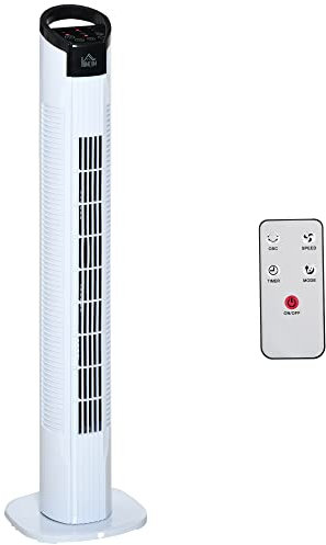 HOMCOM Ventilatore a Colonna con Telecomando a 5m, Oscillante 70°, 3 Funzioni e 3 Velocità, Schermo LED e Timer 7.5h, 50W, Ф20x78.5cm