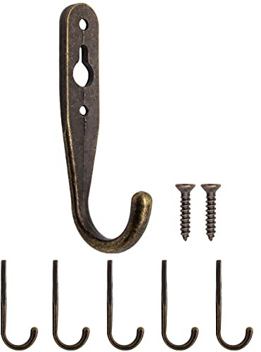 Fuxxer 5x Massive Eisen-Haken, Garderoben-Haken, Antikes Messing Bronze, 5er Set