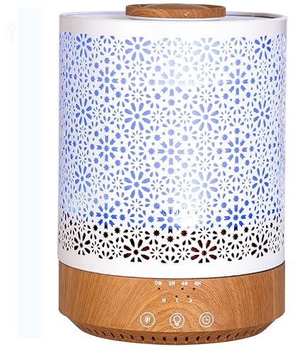 BlueHills 2500 ML Humidifier with Essential Oil Diffuser Combo Aroma Home Décor Design for Large Bed Bath Kids Baby Living Rooms Big Capacity LED Lights Scent Ultrasonic Cool Mist Wood Grain F006