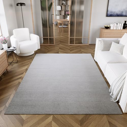 Wecon Home Wollteppich handgewebt - wertvoller, nachhaltiger, Teppich bestens geeignet fürs Wohnzimmer, Schlafzimmer und Kinderzimmer, Handwebteppich aus Schurwolle - Perpignan - 80 x 150 cm, Grau
