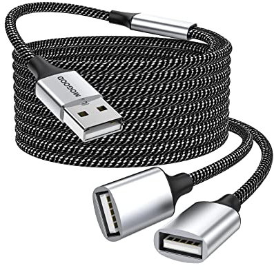 USB Extension Cable, Male to 2 Female Splitter Cord - Nylon Braided Fast Data Transfer Compatible With Printer, Keyboard, Flash Drive, Playstation
