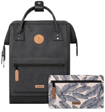 CABAIA - Sac à Dos Adventurer Le Havre - Medium 18L - Déperlant - Compartiment Ordinateur Portable 13 - 2 Poches - Certifié Vegan - Sac Voyage, Affaires, École pour Homme et Femme - Noir
