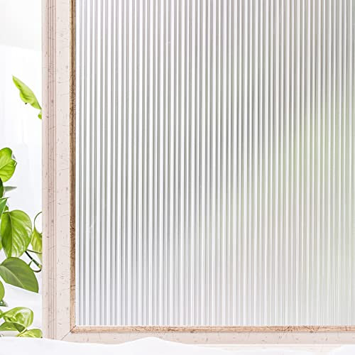 CottonColors Window Privacy Film Reeded Glass Window Film Translucent Privacy Film for Window No Glue Window Film Reeded Glass Decorative Patterned Static Cling Films for Home, White, 30x200CM