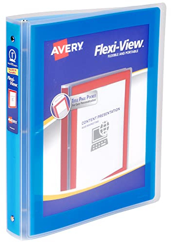 Avery Flexi-View 3 Ring Binder, 1 Inch Round Rings, 1 Blue Binder (17607)
