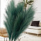 Large Green Pampas Grass Artificial For Sage Green Living Room Accessories, Tall Artifificial Plants Indoor For Tall Floor Vase, 3 x Stems Teal Feathers Teal Bedroom Accessories