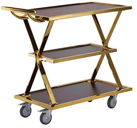 UPGENT Barwagen für zu Hause, Servierwagen, Sideboard, Küchenregal, Friseurwagen auf Rädern, 3-stufiger Wagen, Getränke- und Lebensmittelwagen für Küche, Zuhause, Büro (Gold) (G