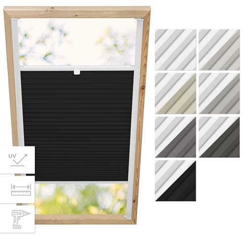 Estika Dachfenster Verdunkelung, Thermo Plisseerollo mit Bohren für Velux Fenster - Modell: M06 - Stofffarbe: Blackout Graphit-Weiß - Dachfenster Rollo, Fensterrollo innen, Fenster plissee