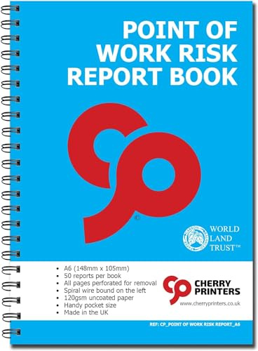 Cherry Printers Point of Work Risk Assessment Book A6 | POWRA Safety Checklist Booklet | 50 Reports | Spiral Bound Workplace Inspection Log | Construction Site Health & Safety Record UK **10 Pack**