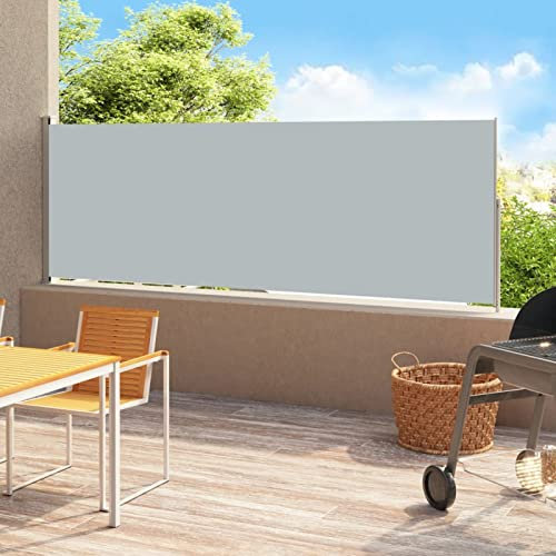 Tidyard Auvent Latéral Rétractable de Patio 180x500 cm Gris Protection de l'intimité et Vent, Paravent Store latéral, Abri Solaire Extensible Brise Vue pour Extérieur, Balcon, Terrasse