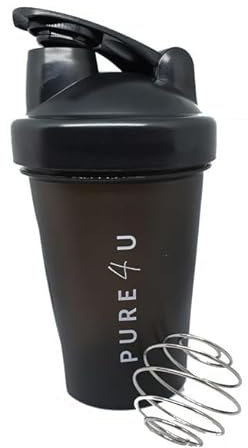 Pure4u Shaker mit Edelstahl-Mischkugel (400ml) | Protein Shaker mit Kugel für Fitness Eiweiß Shakes | Proteinshake Becher | Schwarz