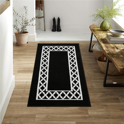 Non-Slip Door Mats, Hallway Runner Rug for Living Room, Bedroom, Kitchen, Bathroom, Suitable for Pets, Tiles, Laminate Flooring 40 x 60 cm Black