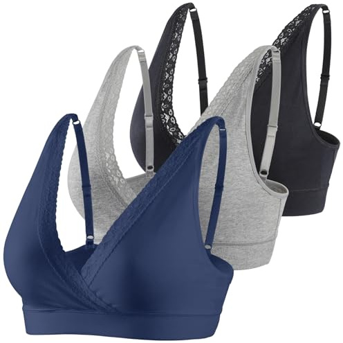 COLOMI Reggiseno Premaman Allattamento Reggiseno per Dormire maternità Cotone (XL, Black+Grey+Navy Blue)
