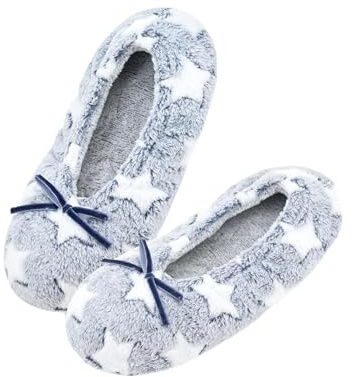 Keyela Women's Ballerina House Slippers with Soft Tie Bow and Suede Sole, Non-Slip Bedroom Slippers Socks