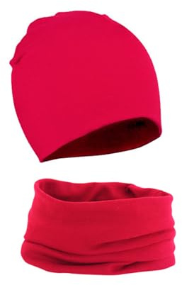 WUWYOUWL Gorro de Algodón Suave para Bebé + Bufanda con Anillo Set de Dos Piezas para Bebé Unisex de 1-3 años Otoño e Invierno, rosso, One Size-3 Years