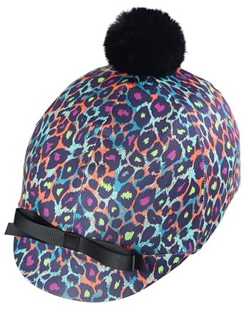 Harrison Howard Equestrian Riding Helmet Cover with Cute Bow Cover ONLY, Helmet NOT Included -Vivid Leopard