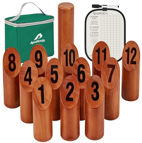 ApudArmis Classic Mahogany Wooden Tossing Game Set, Numbered Block Toss Set with Scoreboard & Carrying Case - Outdoor Lawn Backyard Beach Game for Adults Family