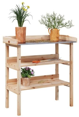 Homgoday Table pour plantes avec étagères en bois massif sapin 78 x 38 x 82,5 cm, table de jardinage, table de plantation, table de culture, table de plantation, table de travail pour jardin, patio