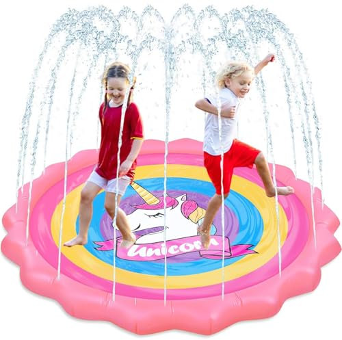 Alfombra Rociadora de Agua para Exterior 170 cm, Juguete de Verano para Niños 2 3+ Años con Conexión para Manguera, Parque Infantil Acuático para Jardín, Piscina Mascotas y Actividades Familiares