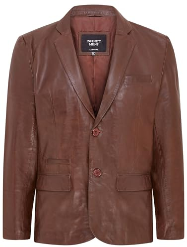 Infinity Leather Blazer de Cuero Para Hombre Suave Cuero Italiano Real Ajustado Chaqueta Abrigo