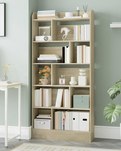 Hzuaneri Librería 6 Niveles 11 Cubos Estantería para Libros, Roble Claro