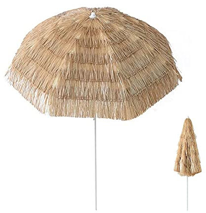 HUIBBGO Sombrilla de Playa Redonda de 1,8 m, inclinable, de plástico, Estilo Hawaiano, Ideal para jardín, balcón, pabellón, terraza o Mesa de Centro. Poste Grueso.