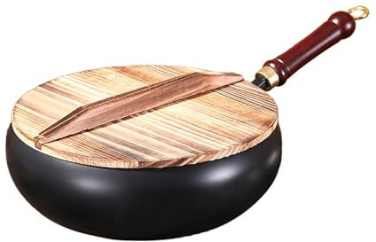 Padella in ferro non rivestita, pentola forgiata a mano, con funzione di ritenzione del calore, piccola padella, pentole tradizionali per diversi stili culinari, padella in ferro battuto (nero 2)