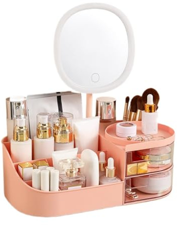 Caja De Almacenamiento Cosméticos Estilo Cajón Tocador Escritorio Espejo Maquillaje Productos para El Cuidado La Piel Estante Organizador Lápiz Labial (Rosa,Medio: 28,5 * 16 * 10,5 cm)