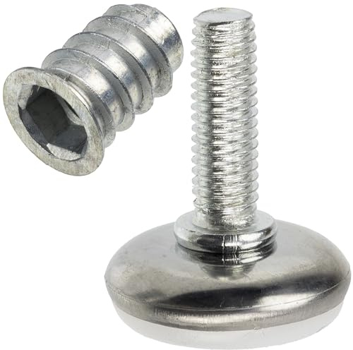AERZETIX - Juego de 4 pies Patas niveladoras Regulables M8 para Muebles a roscar + 4 Insertos roscados M8 | Accesorios para mesas, sillas y escritorios de Madera Ajustables en Altura