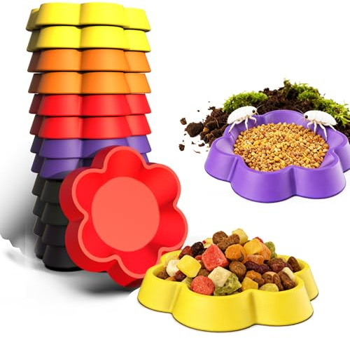 12-Pack Small Reptile Feeding Dish, Colorful Feeder Bowls for Dubia Roaches, Isopods, Springtails & Dwarf Invertebrates for Terrarium & Enclosure