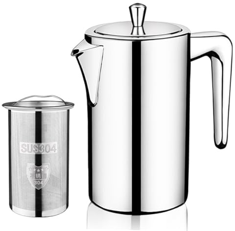 Bevansol 304 Stainless Steel Metal Teapot with Infuser Strainer, Small Tea Kettle for Holiday and Everyday Home use, (900ml/30.4oz)