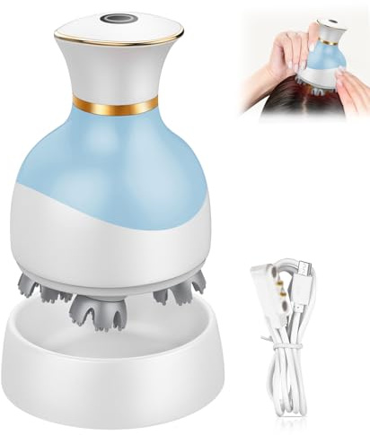 Masseur Tete Cheveux Electrique, Brosse Massage Cuir Chevelu et Massage Cheveux Portable Sans Fil Rechargeable Étanche avec 3 Modes et Minuterie Intelligente de 10 Minutes pour Corps Et Détente