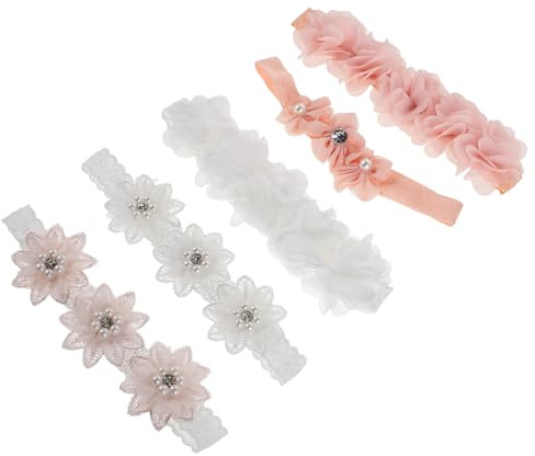ANDRESLAD 5pezzi Fascia per Capelli Neonata Floreale Perline Decorative Rosa Elastica e Confortevole per Acconciare i Capelli dei Ragazzo Ragazza Ragazza alle Feste