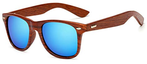 Long Keeper Lunettes de Soleil pour Homme et Femmes, Lunettes de Soleil en Bois Miroir Protection UV400 avec Étui à Lunettes, 52MM