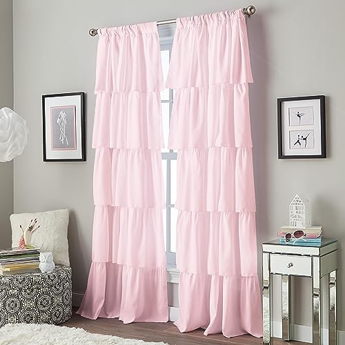 Curtainworks Flounced Ruffle Curtain Panel, 42 x 84, Pink, 1 Panel