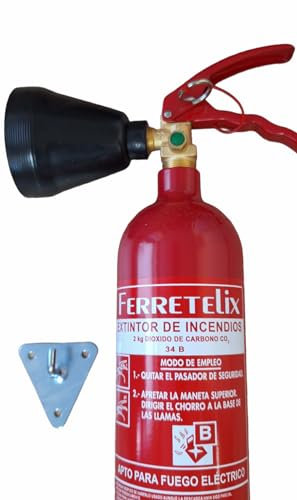 Ferretelix® Extincteur CO₂ 2 kg avec Support Mural Galvanisé et Diffuseur – Sans Résidus – Idéal pour Incendies Classe B et Appareils Électriques G