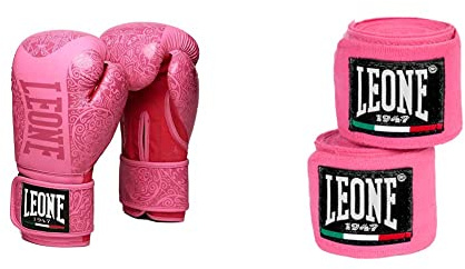 LEONE 1947 Maori Guantes de Boxeo para Adulto, Unisex, Color Rosa, 10 oz M + Vendas de Boxeo, Color Rosa, tamaño 2,5m