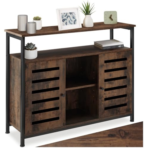 tectake® Librería Estantería Industrial con Armario Esquinero de 2 Puertas Magnéticas, Mueble Almacenaje en Madera y Acero, Vitrina Expositora - 100 x 37 x 82 cm Madera Industrial Oscura, Rústica