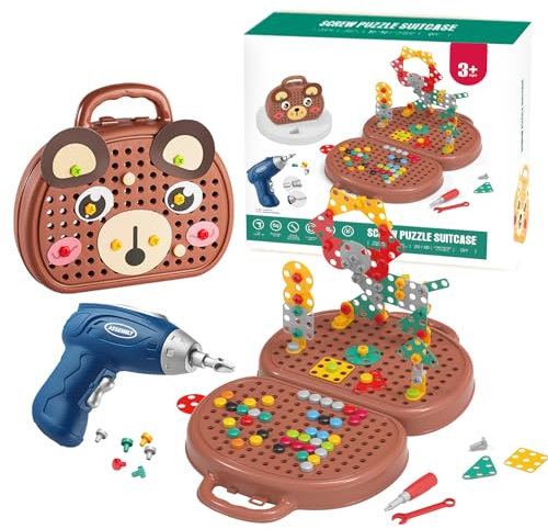 MR.HOKWY Creative Kids Tool Set Box - Educational Toys Construction Stem Puzzles with Toy Drills, Pretend Play Toy Tool, Birthday for Children, Kids Toys for Age 2 3 4 5 Years Old