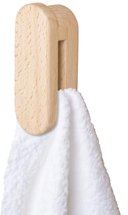 JINMURY Porte-serviettes ronds en bois – Crochets muraux robustes avec dos autocollant – Installation simple, maintient fermement les serviettes (hêtre)